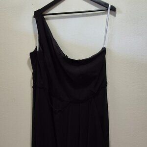 David's Bridal Black Chiffon Split Cascade One-Shoulder Long Size 22 Dress